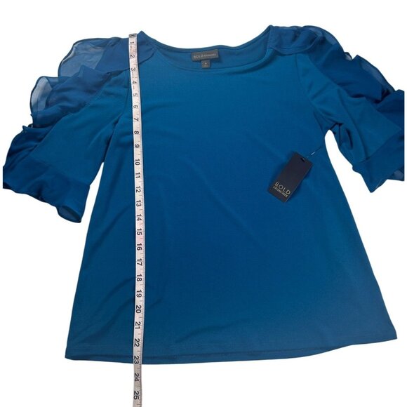 Bold Elements Ruffle Sleeve Blouse Top Women Size Medium Blue New With Tags - Picture 3 of 8